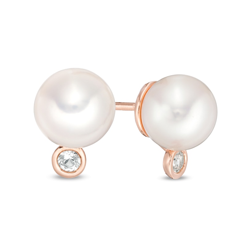 Vera Wang Love Collection Pearl and White Topaz Wedding Party Gifts Earrings in 14K Rose Gold Vermail|Peoples Jewellers