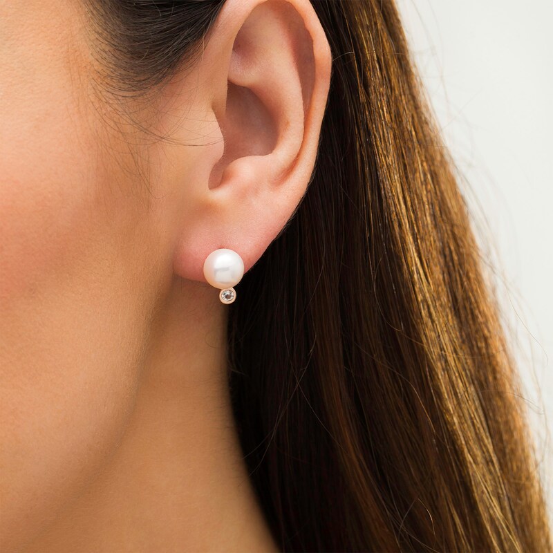Main Image 2 of Vera Wang Love Collection Pearl and White Topaz Wedding Party Gifts Earrings in 14K Rose Gold Vermail