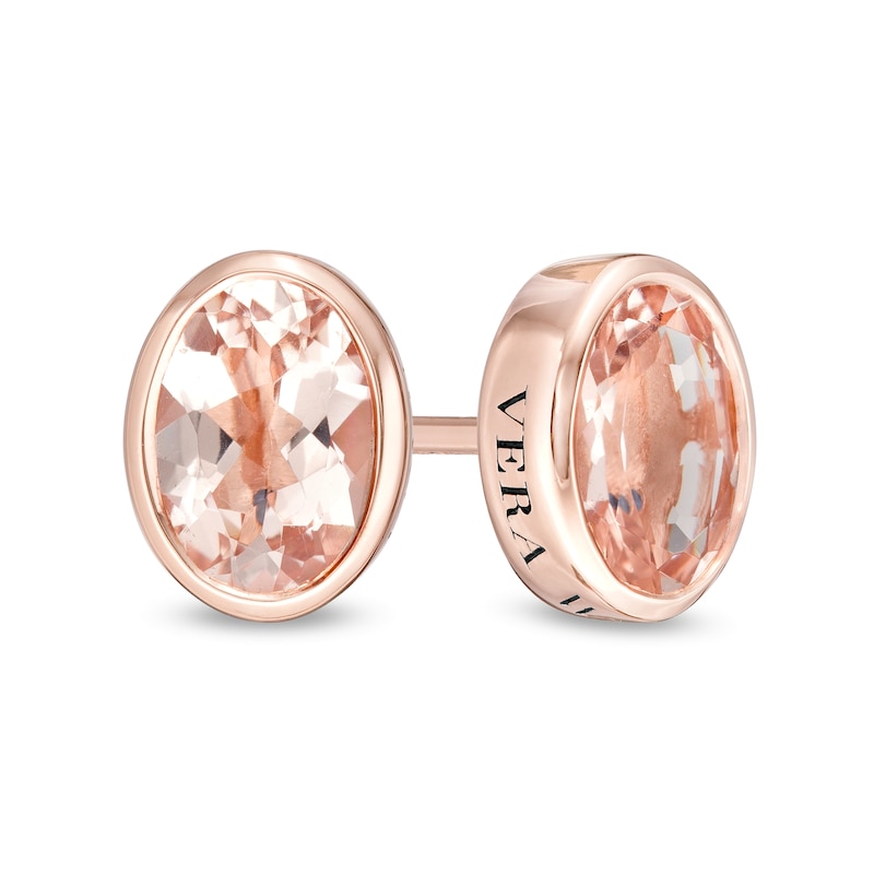 Vera Wang Love Collection Oval Morganite Wedding Party Gifts Stud Earrings in 14K Rose Gold Vermeil