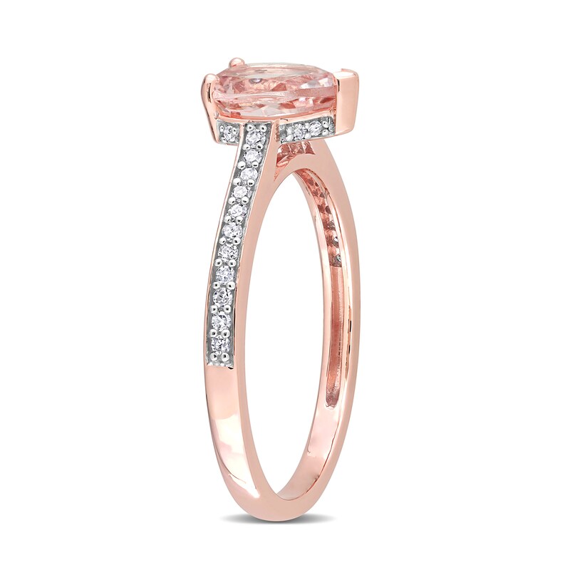 Main Image 3 of Pear-Shaped Morganite and 0.13 CT. T.W. Diamond Ring in 10K Rose Gold