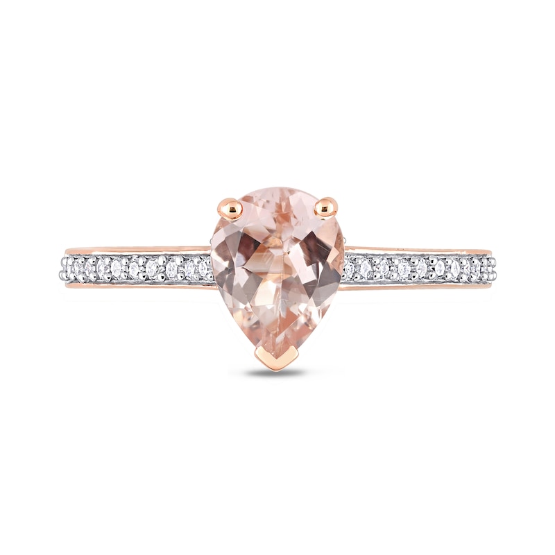 Main Image 4 of Pear-Shaped Morganite and 0.13 CT. T.W. Diamond Ring in 10K Rose Gold