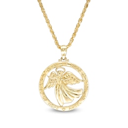 Exclusive Etched Guardian &quot;ANGEL OF HOPE&quot; and Hearts Open Circle with Angel Pendant in 10K Gold
