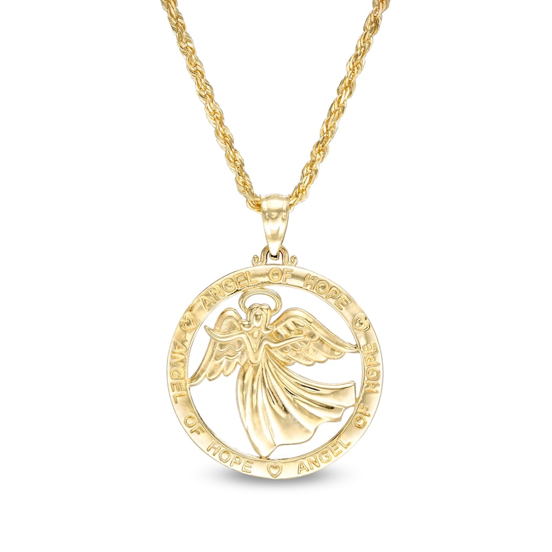 Exclusive Etched Guardian "ANGEL OF HOPE" and Hearts Open Circle with Angel Pendant in 10K Gold