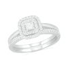 Thumbnail Image 0 of 0.37 CT. T.W. Princess-Cut Diamond Double Cushion Frame Bridal Set in 10K White Gold