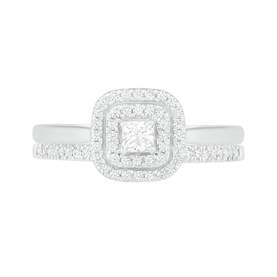 0.37 CT. T.W. Princess-Cut Diamond Double Cushion Frame Bridal Set in 10K White Gold