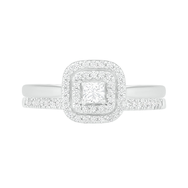 0.37 CT. T.W. Princess-Cut Diamond Double Cushion Frame Bridal Set in 10K White Gold