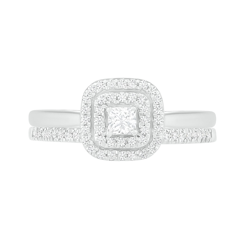 0.37 CT. T.W. Princess-Cut Diamond Double Cushion Frame Bridal Set in 10K White Gold
