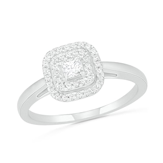 0.37 CT. T.W. Princess-Cut Diamond Double Cushion Frame Bridal Set in 10K White Gold