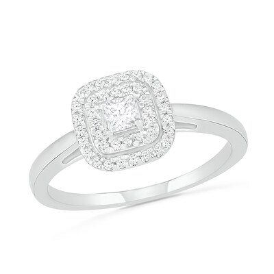 0.37 CT. T.W. Princess-Cut Diamond Double Cushion Frame Bridal Set in 10K White Gold