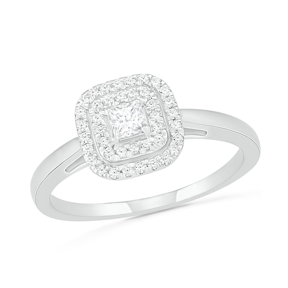 0.37 CT. T.W. Princess-Cut Diamond Double Cushion Frame Bridal Set in 10K White Gold