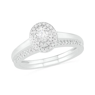 0.37 CT. T.W. Oval Diamond Double Frame Bridal Set in 10K Gold
