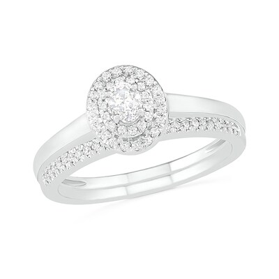 0.37 CT. T.W. Oval Diamond Double Frame Bridal Set in 10K Gold