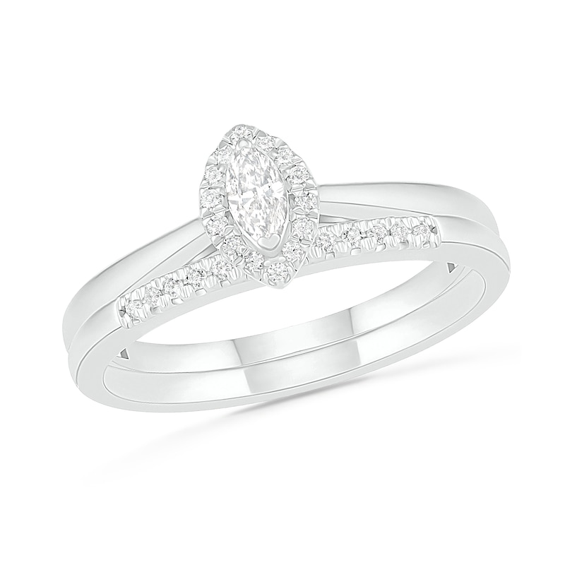 Main Image 1 of 0.23 CT. T.W. Marquise Diamond Frame Bridal Set in 10K White Gold