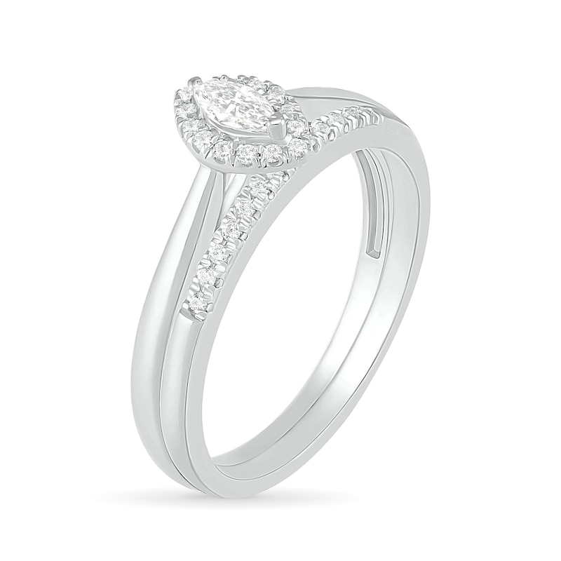 0.23 CT. T.W. Marquise Diamond Frame Bridal Set in 10K White Gold