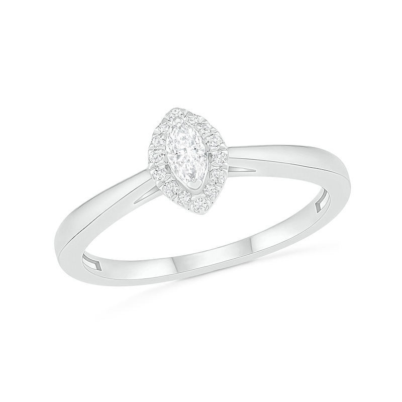Main Image 4 of 0.23 CT. T.W. Marquise Diamond Frame Bridal Set in 10K White Gold