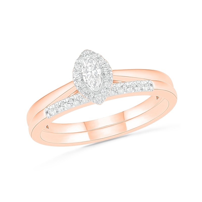 0.23 CT. T.W. Marquise Diamond Frame Bridal Set in 10K Rose Gold