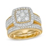 Thumbnail Image 1 of 1.29 CT. T.W. Composite Cushion Diamond Frame Multi-Row Vintage-Style Bridal Set in 10K Gold