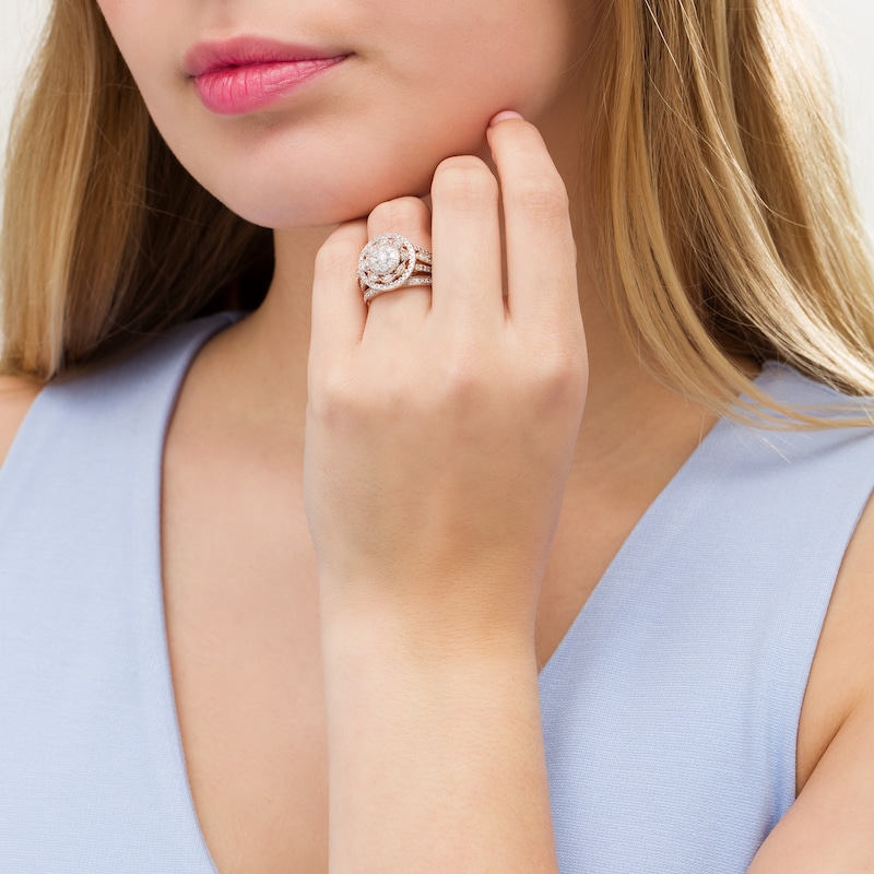 Main Image 2 of 1.23 CT. T.W. Composite Diamond Multi-Row Vintage-Style Bridal Set in 10K Rose Gold