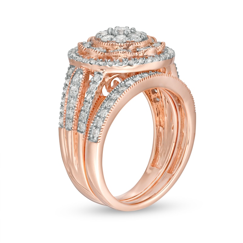 Main Image 3 of 1.23 CT. T.W. Composite Diamond Multi-Row Vintage-Style Bridal Set in 10K Rose Gold