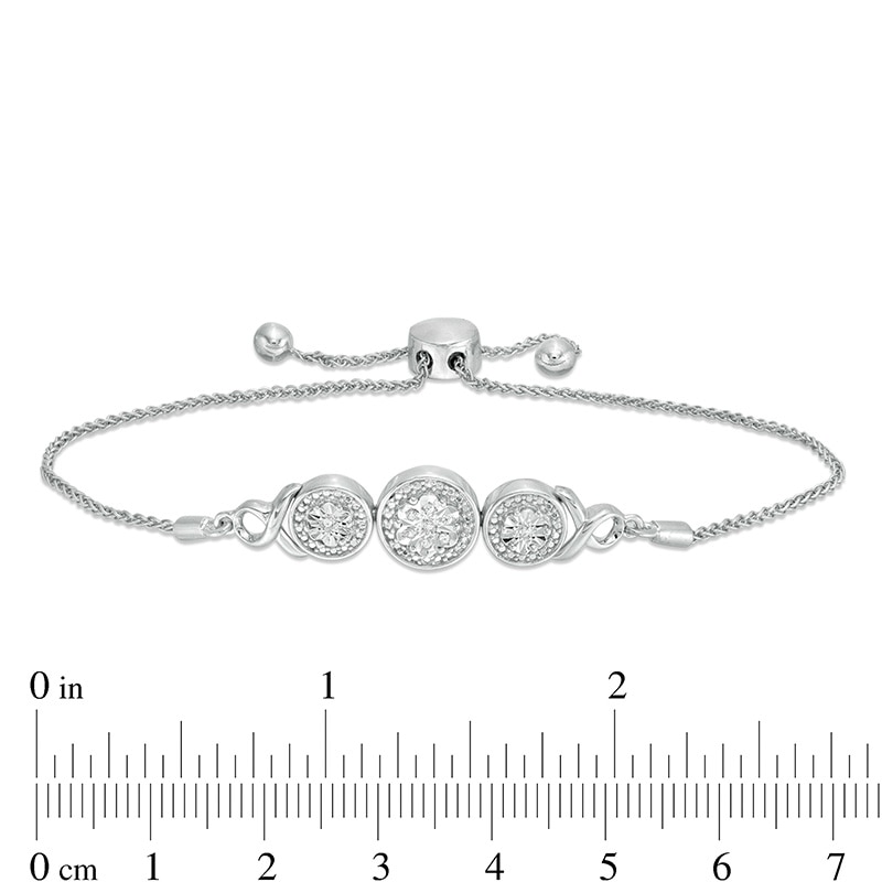 Composite Diamond Accent Disc Trio with Ribbons Bolo Bracelet in Sterling Silver - 9.5"
