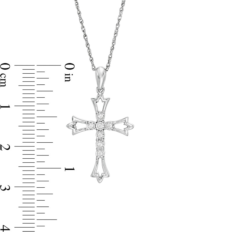 0.04 CT. T.W. Diamond Leaf-Ends Cross Pendant in Sterling Silver