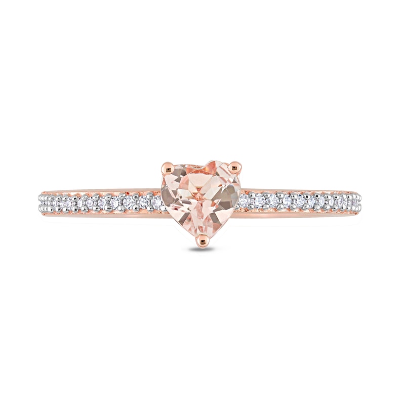 Main Image 4 of 5.0mm Heart-Shaped Morganite and 0.08 CT. T.W. Diamond Ring in 10K Rose Gold