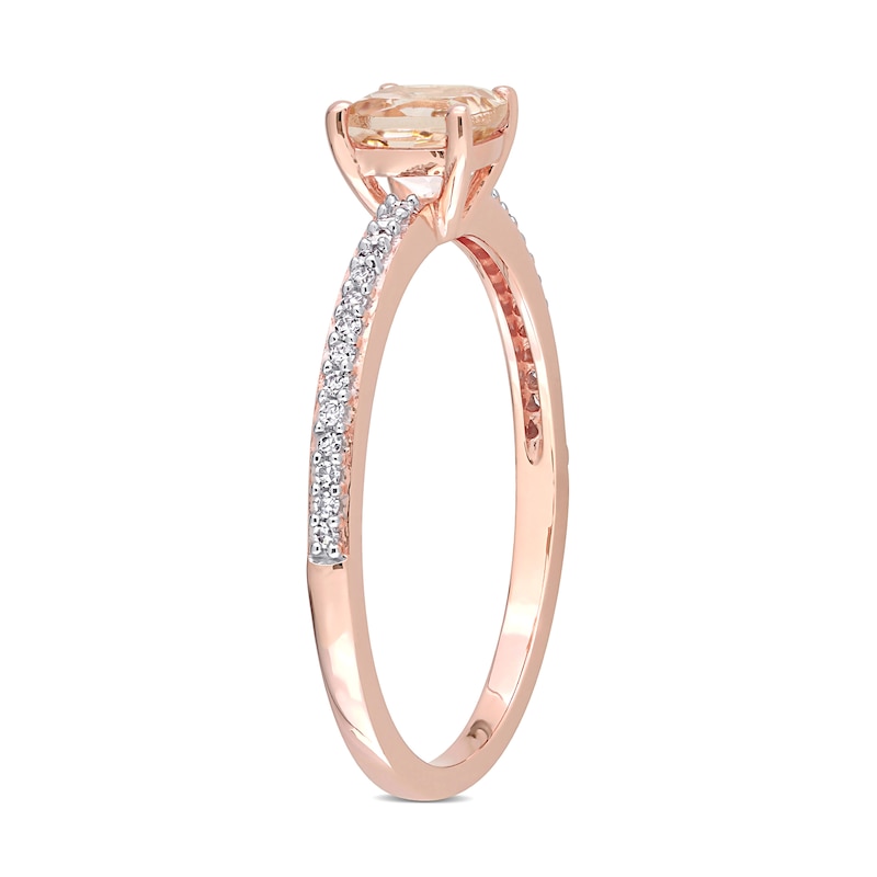 5.0mm Cushion-Cut Morganite and 0.08 CT. T.W. Diamond Ring in 10K Rose Gold