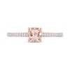 Thumbnail Image 3 of 5.0mm Cushion-Cut Morganite and 0.08 CT. T.W. Diamond Ring in 10K Rose Gold
