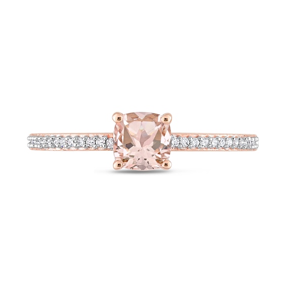 5.0mm Cushion-Cut Morganite and 0.08 CT. T.W. Diamond Ring in 10K Rose Gold