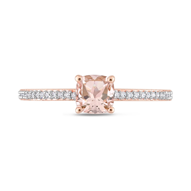 5.0mm Cushion-Cut Morganite and 0.08 CT. T.W. Diamond Ring in 10K Rose Gold