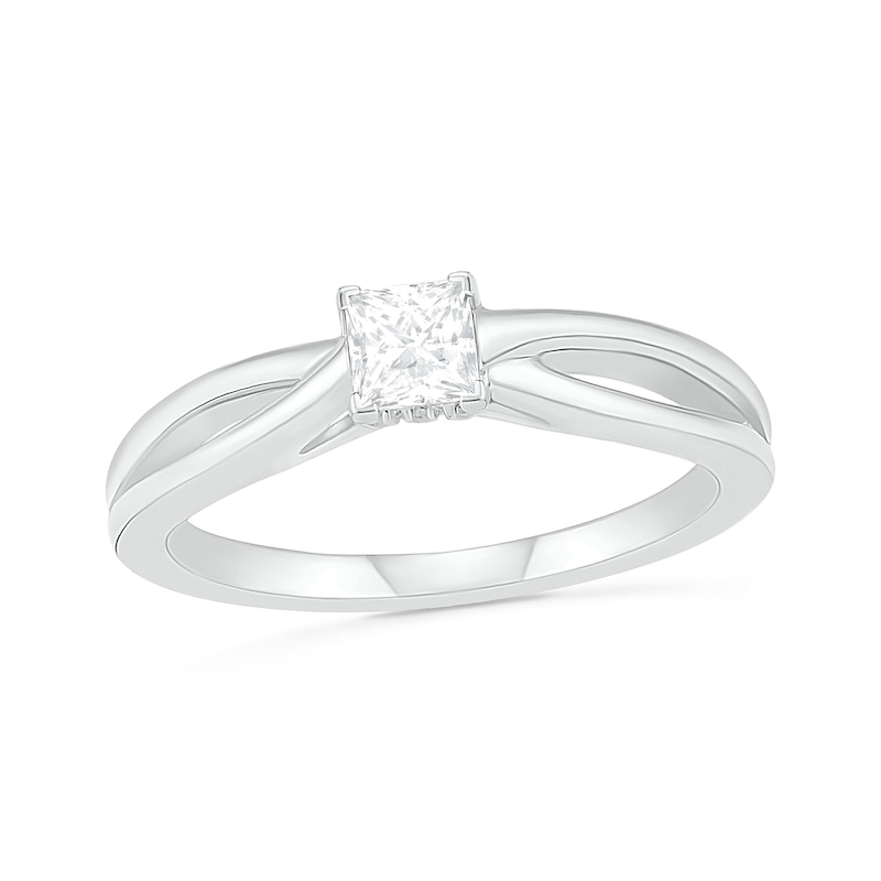 0.39 CT. T.W. Princess-Cut Diamond Solitaire Split Shank Engagement Ring in 10K White Gold (J/I3)