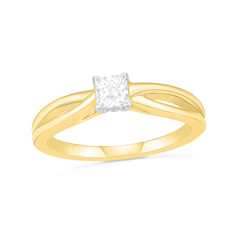 0.39 CT. T.W. Princess-Cut Diamond Solitaire Split Shank Engagement Ring in 10K Gold (J/I3)