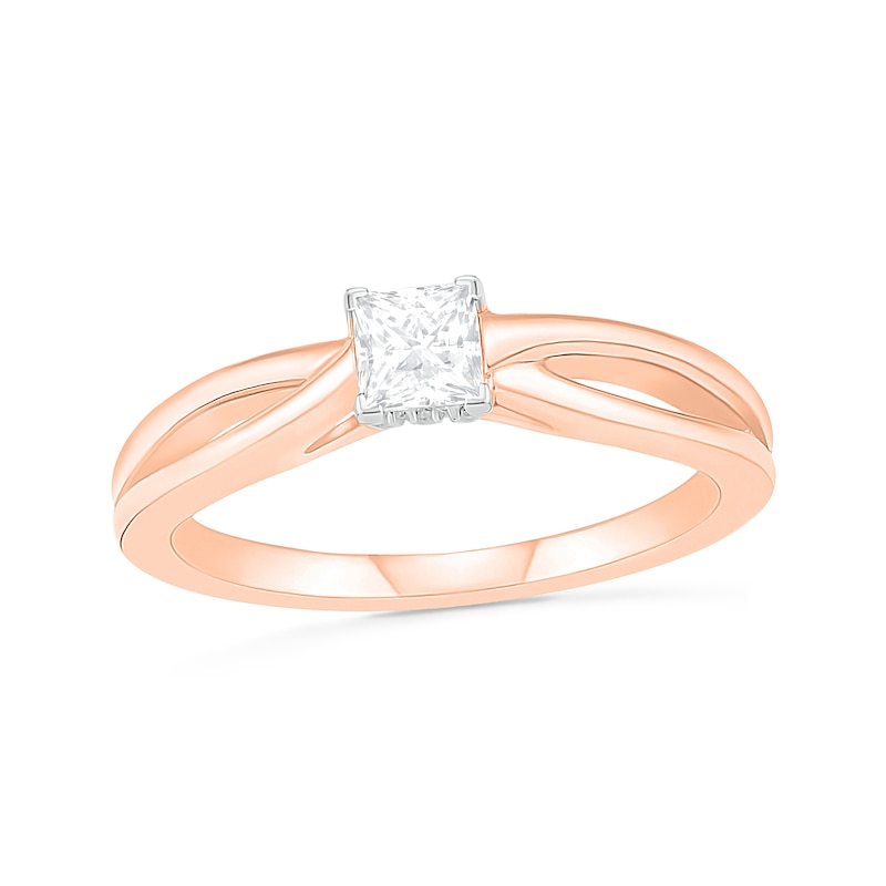 0.39 CT. T.W. Princess-Cut Diamond Solitaire Split Shank Engagement Ring in 10K Rose Gold (J/I3)