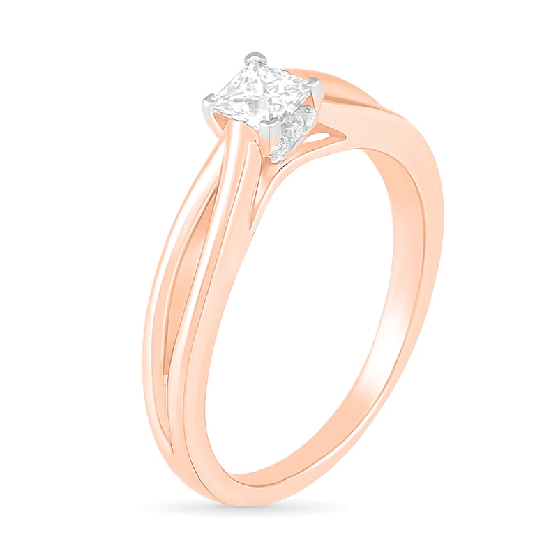 0.39 CT. T.W. Princess-Cut Diamond Solitaire Split Shank Engagement Ring in 10K Rose Gold (J/I3)