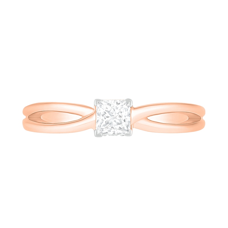 0.39 CT. T.W. Princess-Cut Diamond Solitaire Split Shank Engagement Ring in 10K Rose Gold (J/I3)
