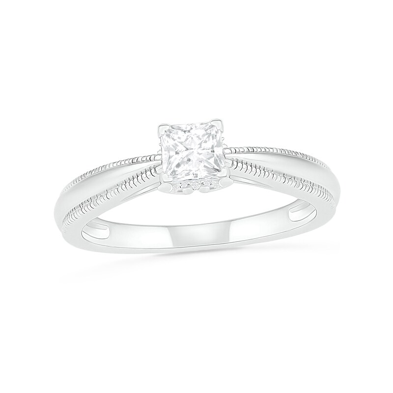 0.62 CT. T.W. Princess-Cut Diamond Solitaire Vintage-Style Engagement Ring in 14K White Gold (I/I2)