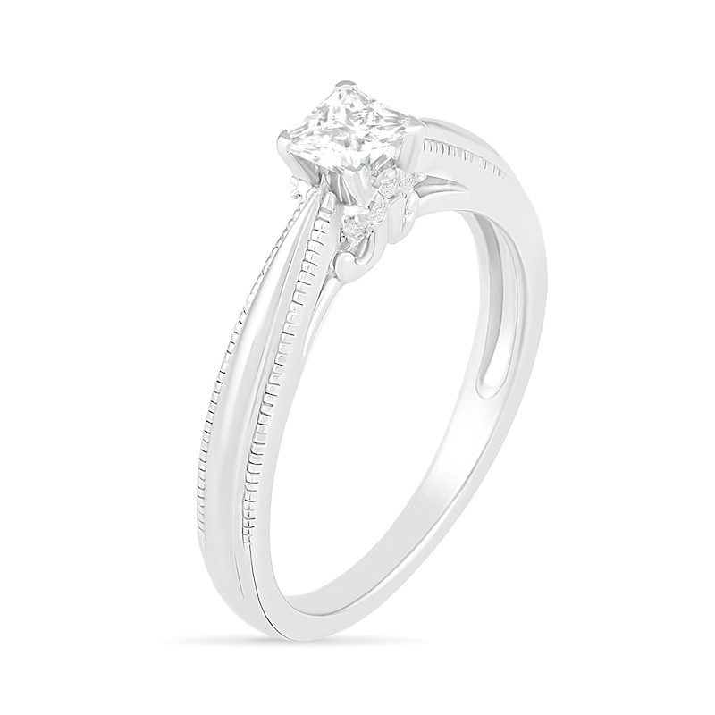 0.62 CT. T.W. Princess-Cut Diamond Solitaire Vintage-Style Engagement Ring in 14K White Gold (I/I2)