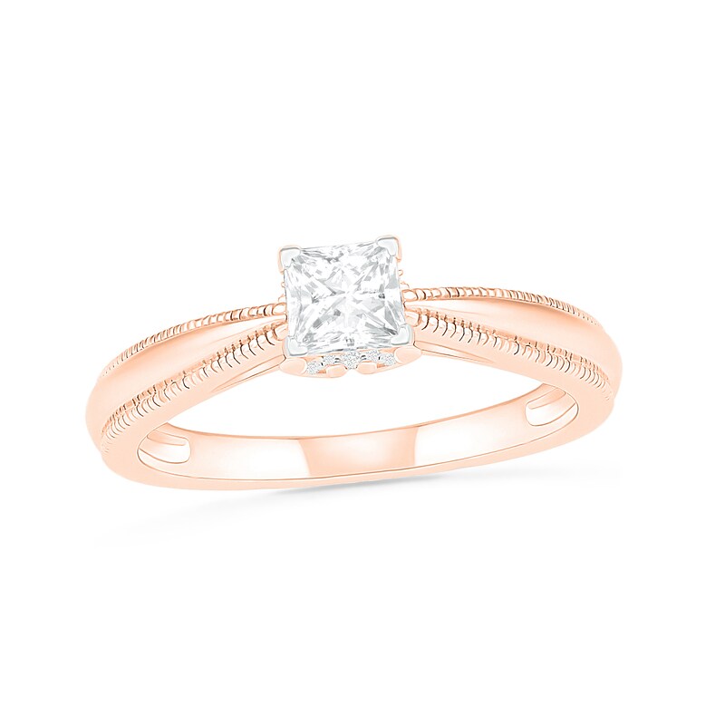 0.62 CT. T.W. Princess-Cut Diamond Solitaire Vintage-Style Engagement Ring in 14K Rose Gold (I/I2)