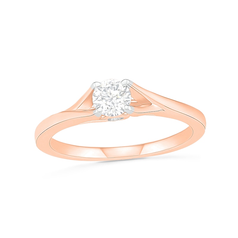 0.37 CT. T.W. Diamond Solitaire Split Shank Engagement Ring in 10K Rose Gold (J/I3)