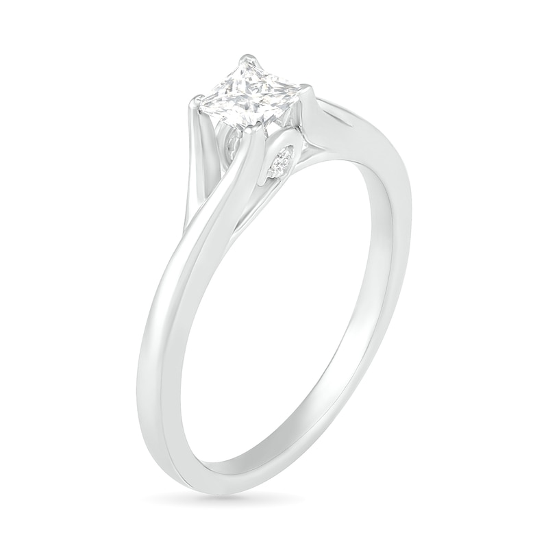 0.37 CT. T.W. Princess-Cut Diamond Solitaire Split Shank Engagement Ring in 10K White Gold (J/I3)