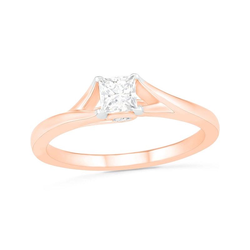 0.37 CT. T.W. Princess-Cut Diamond Solitaire Split Shank Engagement Ring in 10K Rose Gold (J/I3)