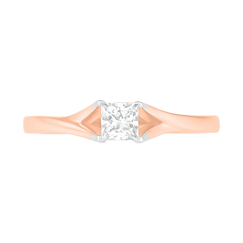 0.37 CT. T.W. Princess-Cut Diamond Solitaire Split Shank Engagement Ring in 10K Rose Gold (J/I3)