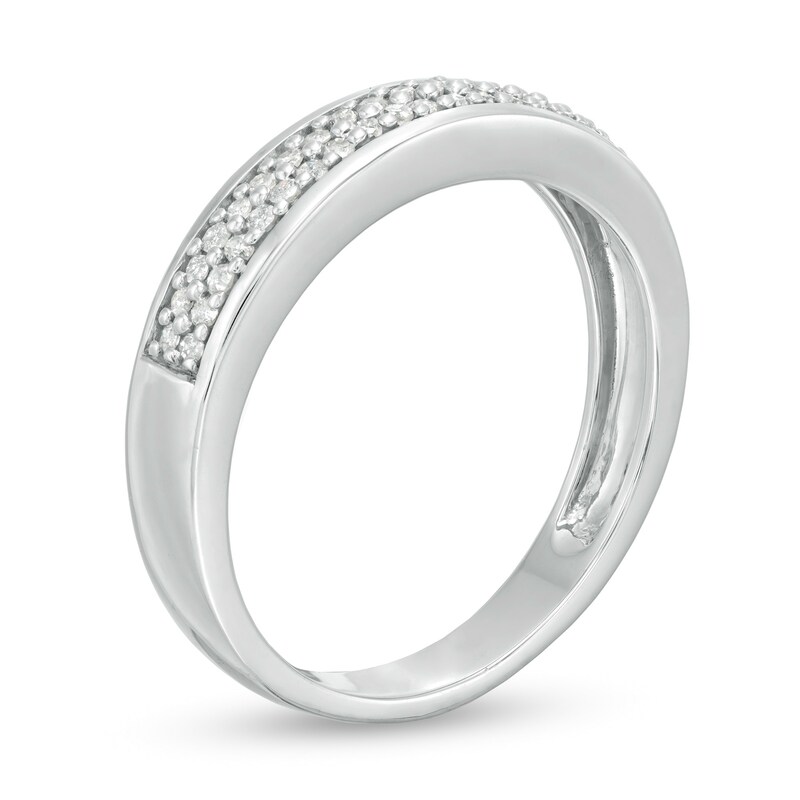 Main Image 3 of Men's 0.29 CT. T.W. Diamond Double Row Wedding Band in 10K White Gold