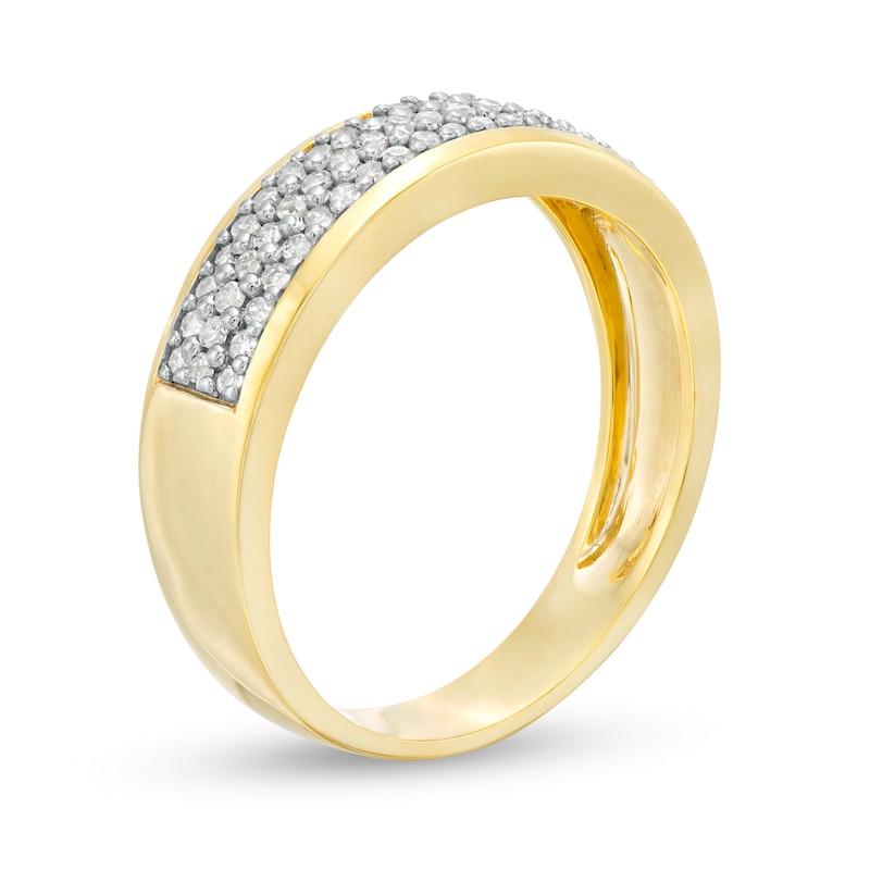 Main Image 3 of Men's 0.37 CT. T.W. Diamond Triple Row Wedding Band in 10K Gold