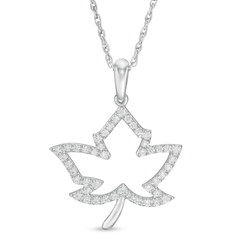 0.20 CT. T.W. Diamond Maple Leaf Outline Pendant in Sterling Silver