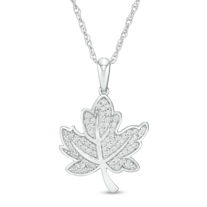 Main Image 1 of 0.25 CT. T.W. Diamond Maple Leaf Pendant in Sterling Silver