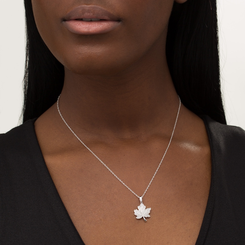 Main Image 2 of 0.25 CT. T.W. Diamond Maple Leaf Pendant in Sterling Silver