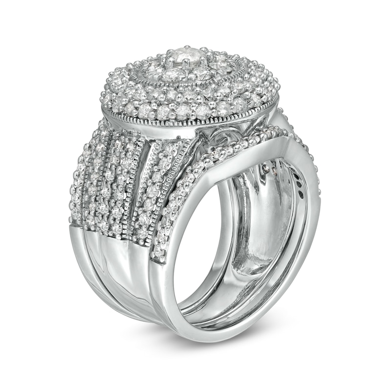 Main Image 3 of 2.23 CT. T.W. Composite Diamond Multi-Row Vintage-Style Three Piece Bridal Set in 10K White Gold