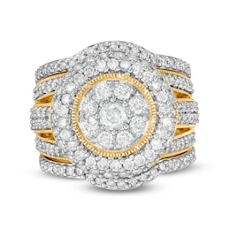2.23 CT. T.W. Multi-Diamond Multi-Row Vintage-Style Three Piece Bridal Set in 10K Gold
