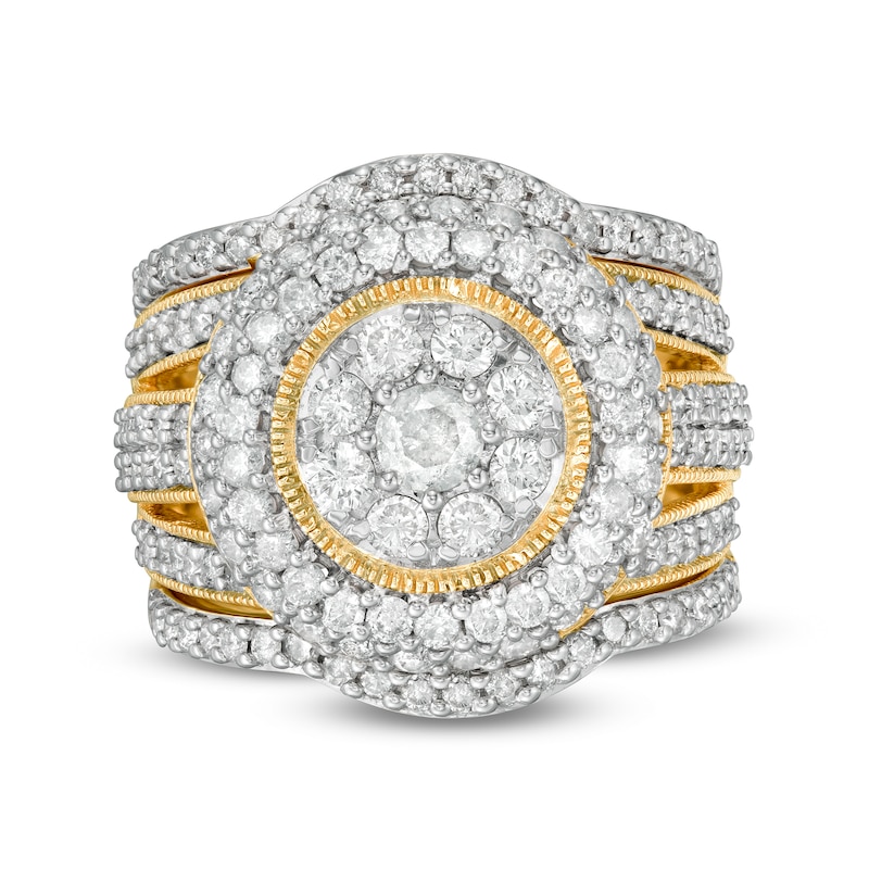 2.23 CT. T.W. Multi-Diamond Multi-Row Vintage-Style Three Piece Bridal Set in 10K Gold